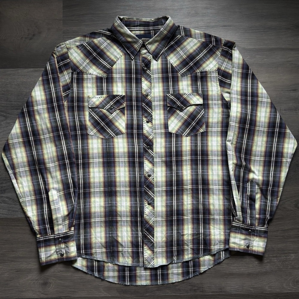 Vintage Y2K Wrangler Pearl Snap Shirt Long Sleeve Mens L Plaid Western Plaid